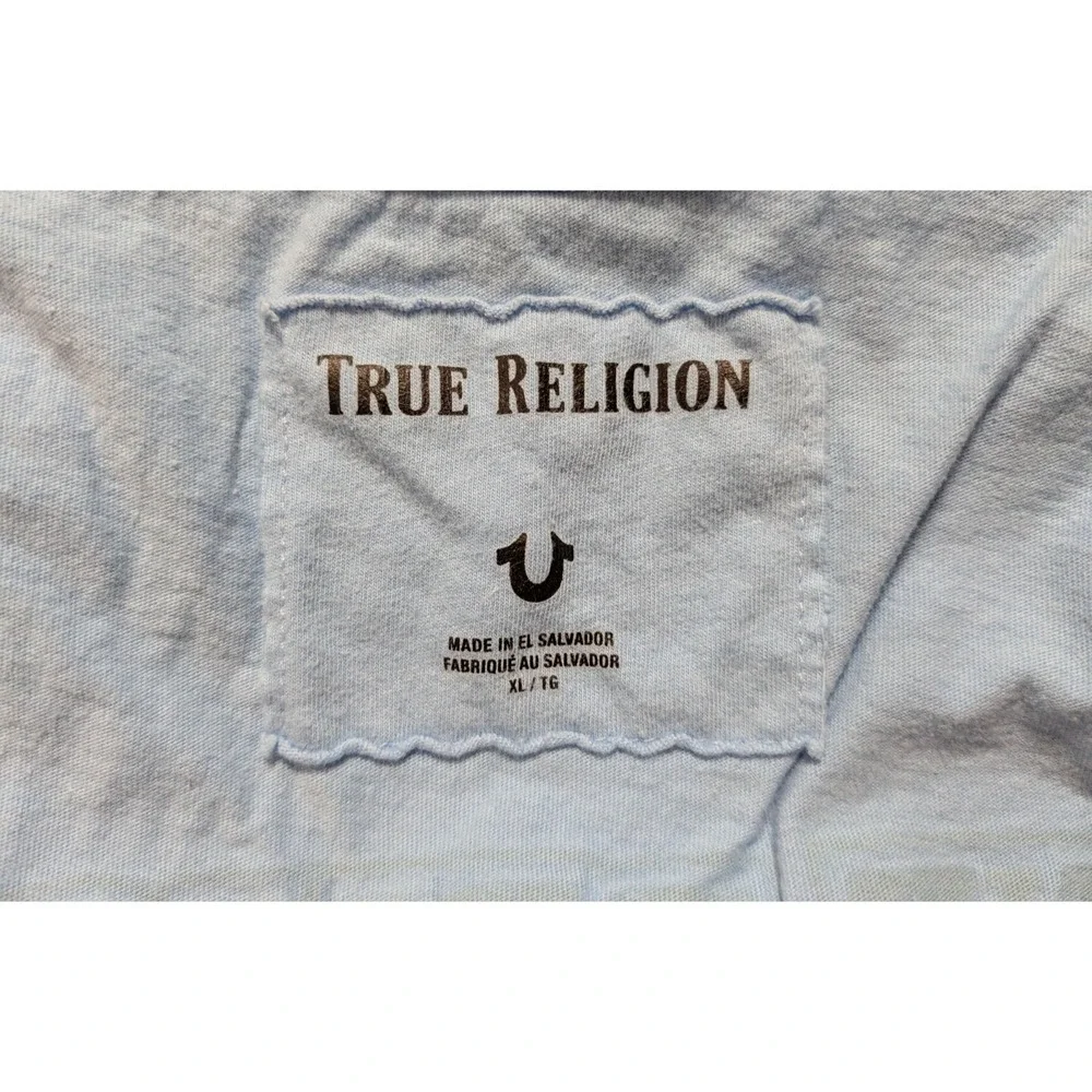 True Religion Gold Foil Buddha T-Shirt - Men XL Light Blue‎ Double-Sided